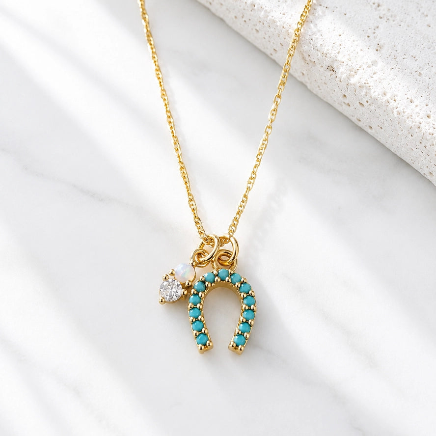 Opal and Turquoise Horseshoe Necklace