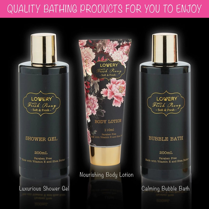 Home Spa Gift Basket, Bath & Body Set - Fresh Peony in Bag