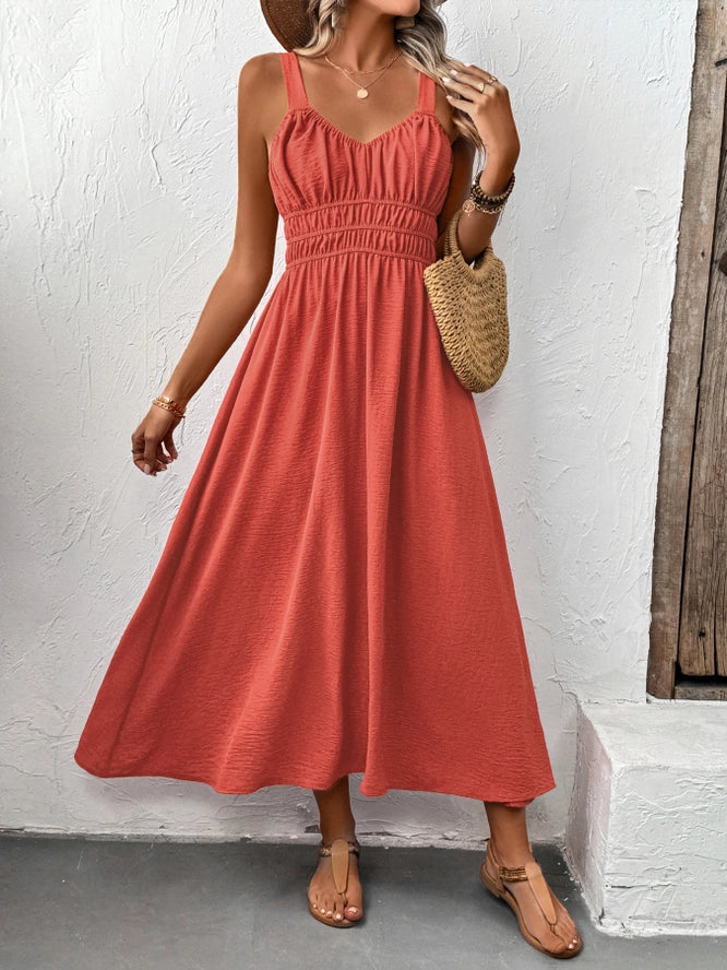 Textured Summer Suspender Casual Pleated Dress