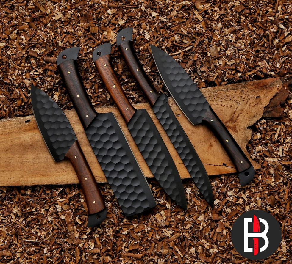 5 Pcs Chef Set Carbon Steel Bbq Hand Forged Kitchen Knives