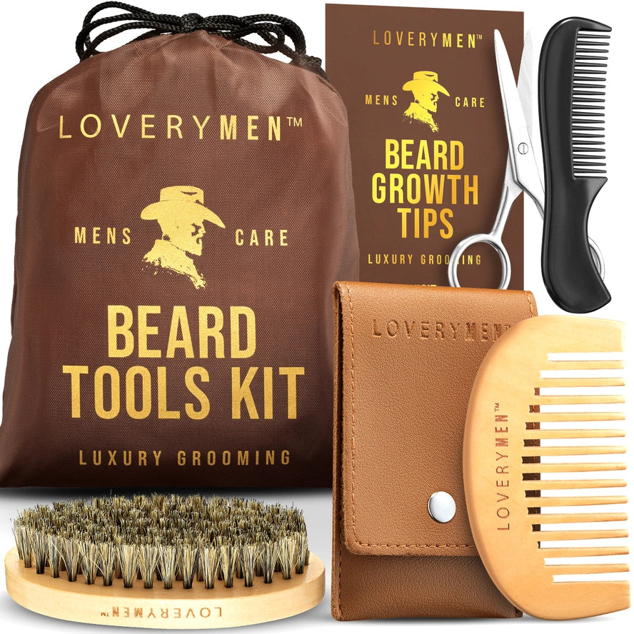 Loverymen Beard Tools Kit: Comb Shears & More in Travel Pouch