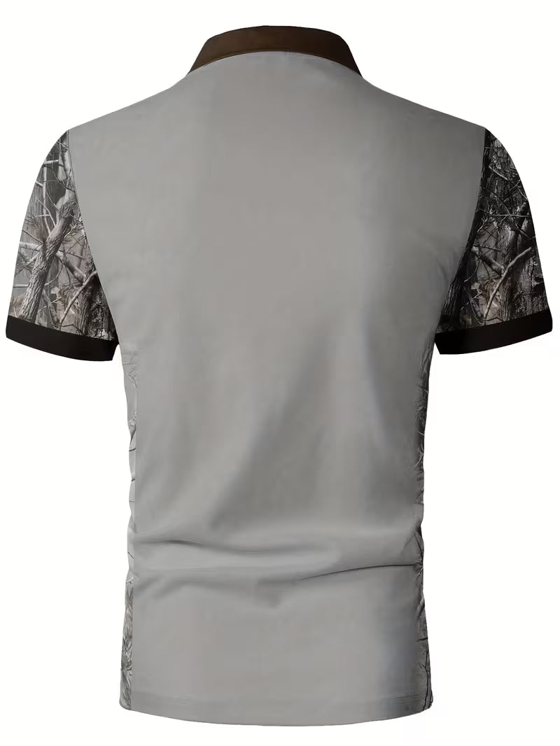 Men's Deer Head Print Camouflage Patchwork Polo Shirt