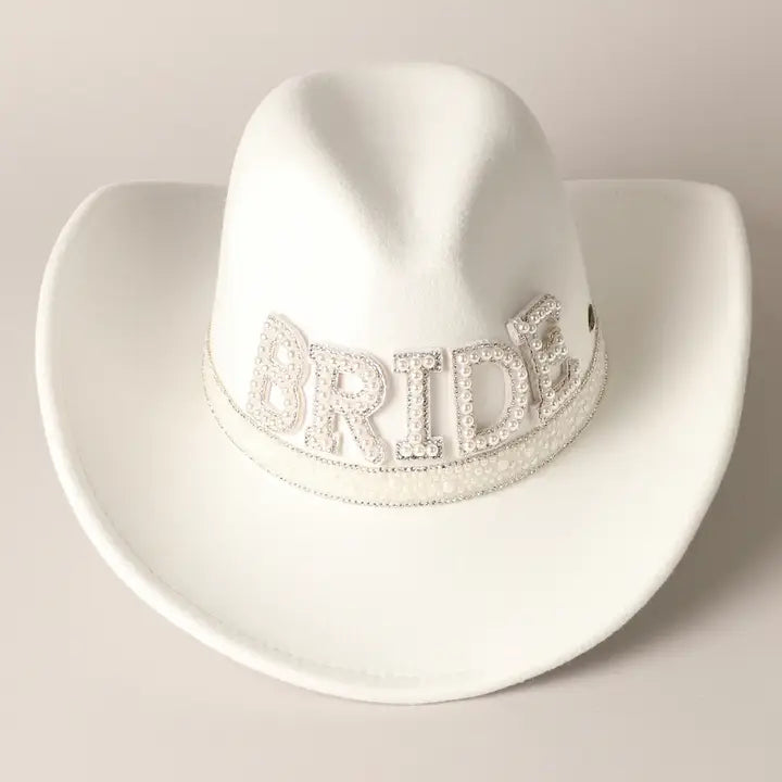 Vegan Felt-Made Bride Pearl Cowboy Hat
