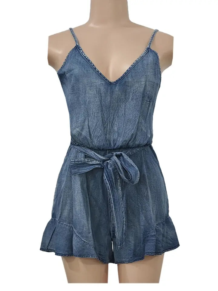 Summer Street Denim Distressed Jumpsuit