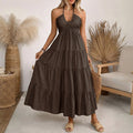 Women’S Halter V Neck Tiered Maxi Dress Backless