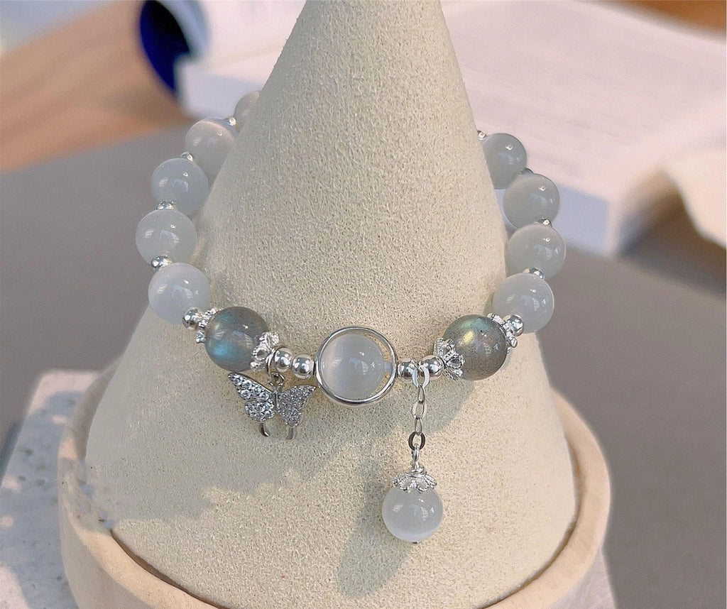 Cat's Eye Aquamarine Moonstone Crystal Women's Bracelet