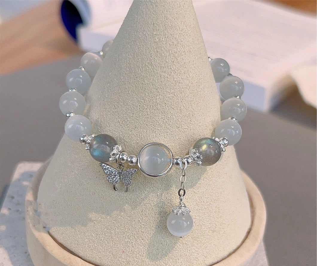 Cat's Eye Aquamarine Moonstone Crystal Women's Bracelet