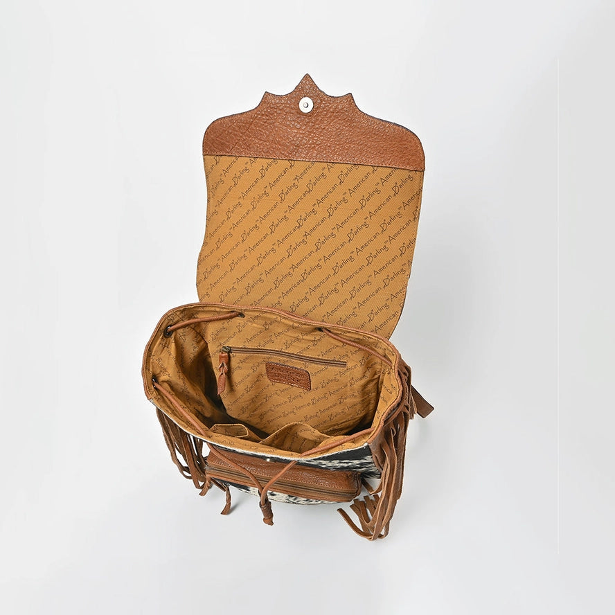 Western Cowhide & Turquoise Tooled Leather Fringe Backpack