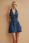 Sleeveless A-Line Button Down Denim Dress