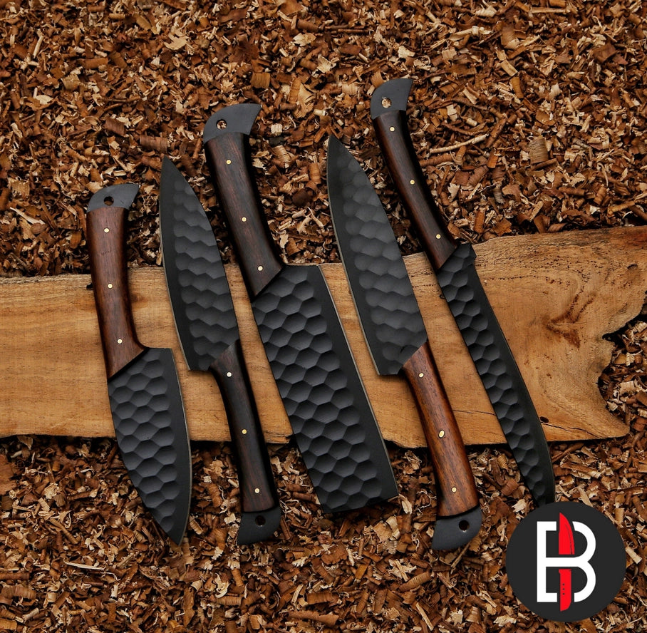 5 Pcs Chef Set Carbon Steel Bbq Hand Forged Kitchen Knives
