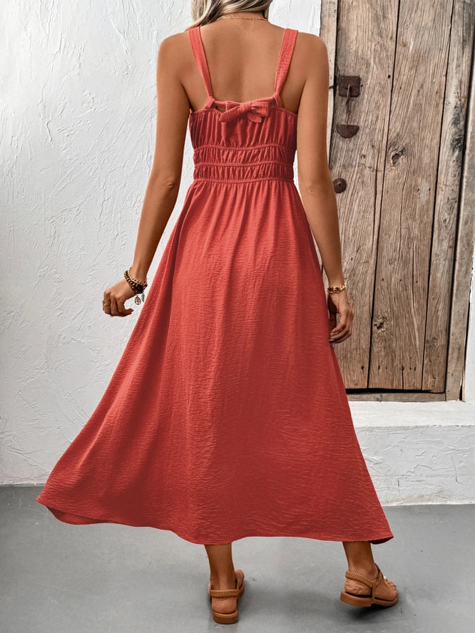 Textured Summer Suspender Casual Pleated Dress