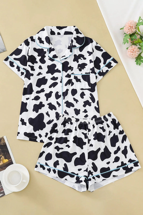 Cow Print Button-Up Pajama Set