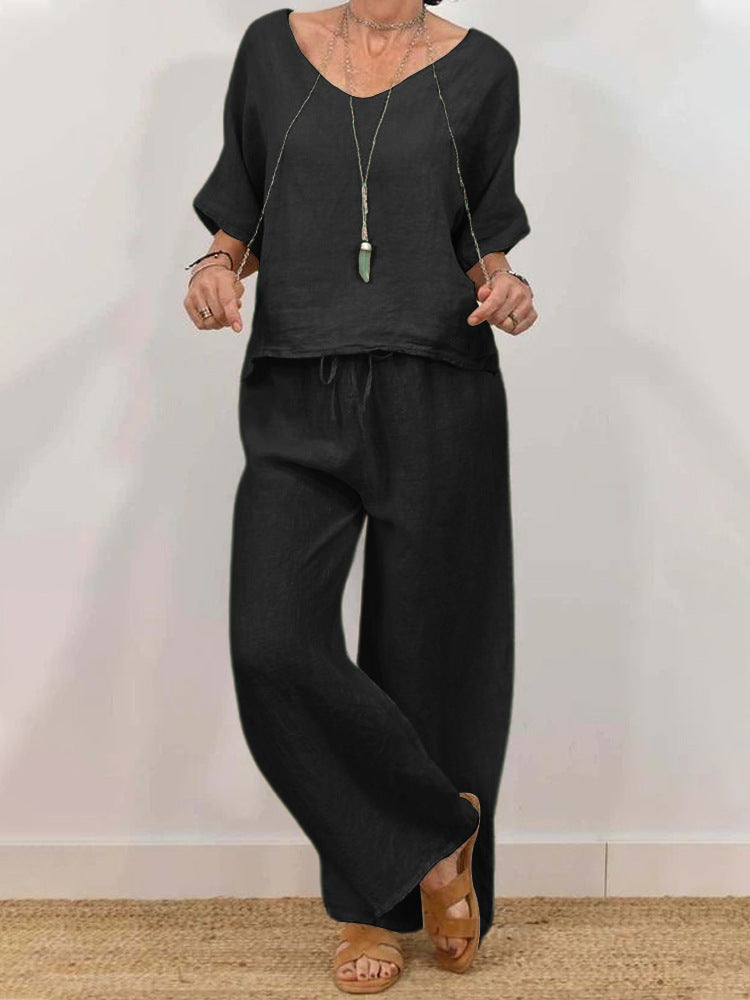 Women’s Multi Color Two Piece Set V Neck Top & Pants