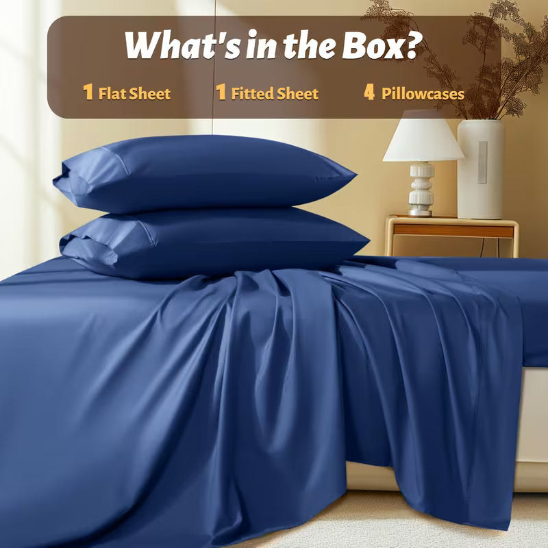 Extra Deep Pocket Bamboo Sheets - 4/6pcs Breathable & Cooling Bamboo Bed Sheet Set, Hotel Luxury Fitted Sheet Set, Soft Wrinkle-Free for Extra Deep Mattresses, Room Decor, Twin/Full/Queen/King Size Sheet & Pillowcase Sets
