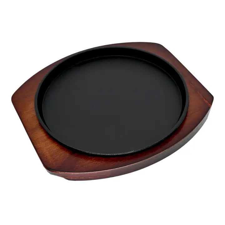 Cast Iron Steak Plate Round with Wooden Trivet