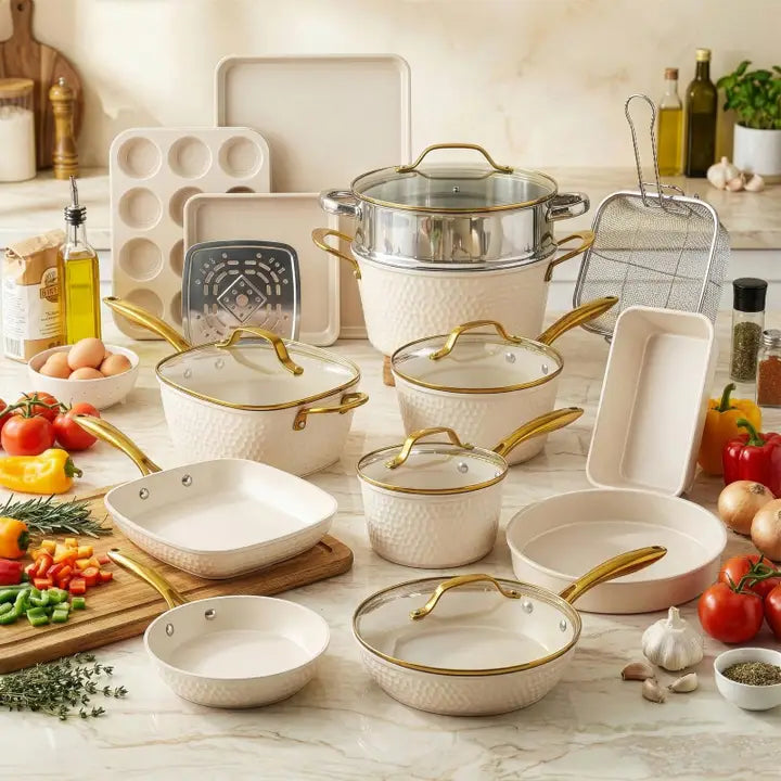 Gotham Steel Pro Hammered Collection 20-Piece Cream