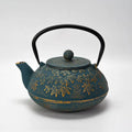 Turquoise Maple Leaves Momiji Design 40oz Cast Iron Tea Pot