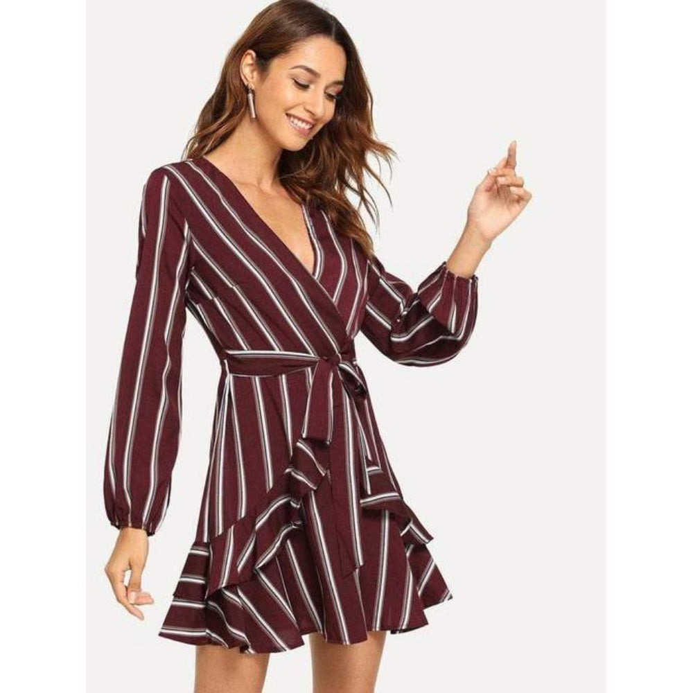 Striped Self-Tie Dress