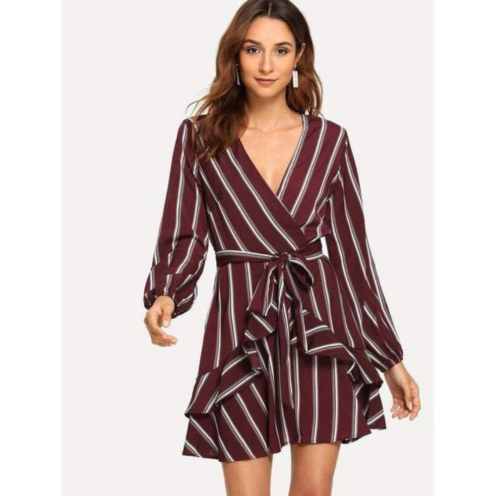 Striped Self-Tie Dress