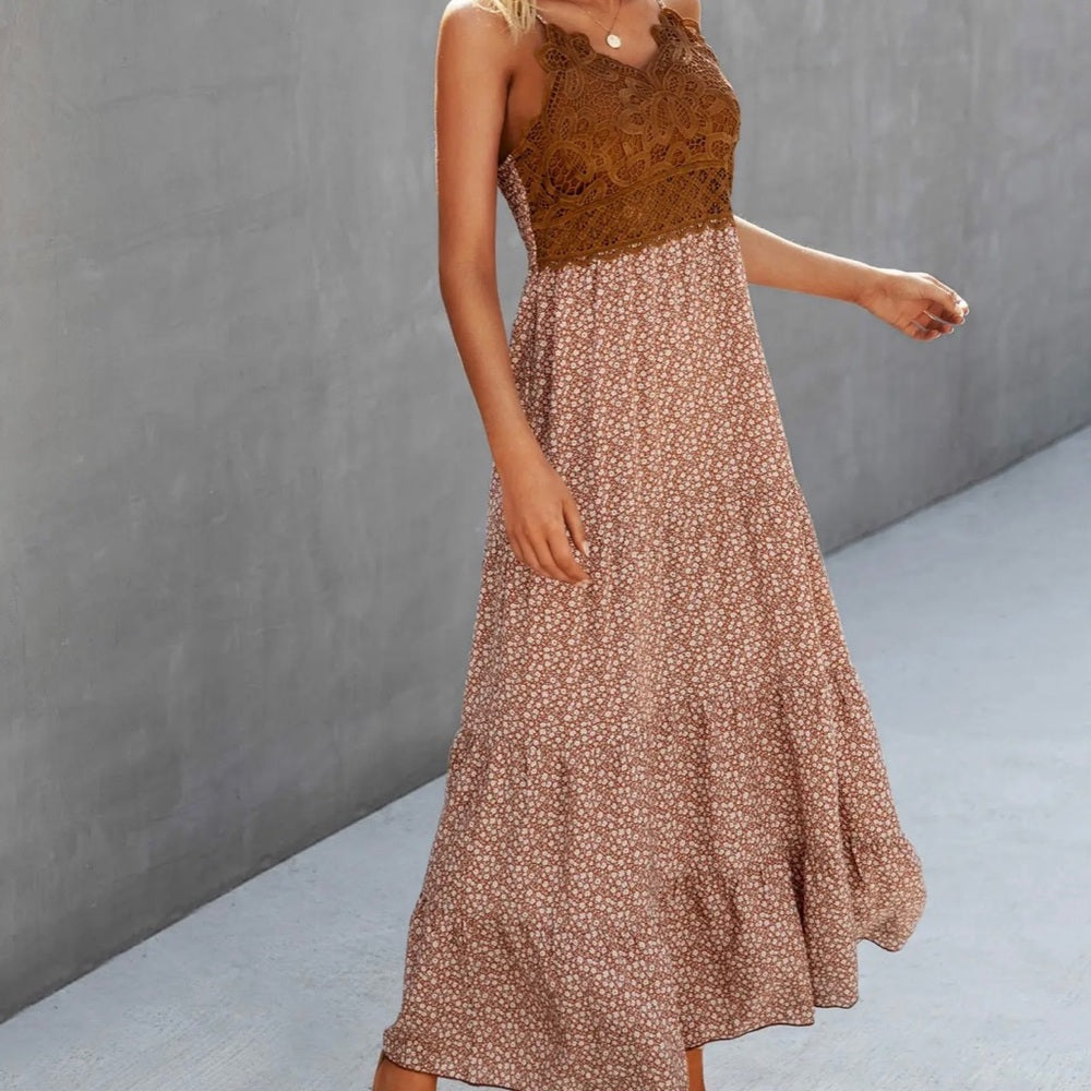 Autumn Blossom Lace Maxi Dress